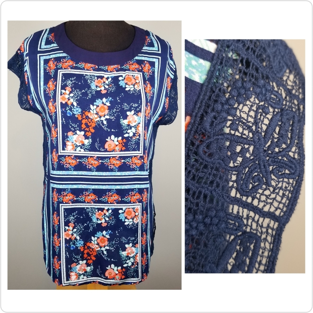 NWT: Joy & Co navy floral butterfly sleeveless top